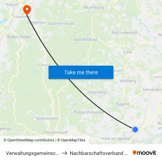 Verwaltungsgemeinschaft Horb am Neckar to Nachbarschaftsverband Bischweier-Kuppenheim map