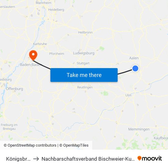 Königsbronn to Nachbarschaftsverband Bischweier-Kuppenheim map