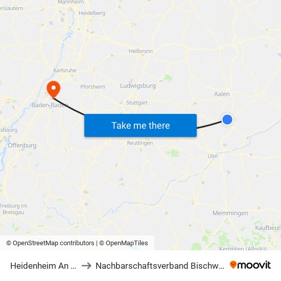 Heidenheim An Der Brenz to Nachbarschaftsverband Bischweier-Kuppenheim map