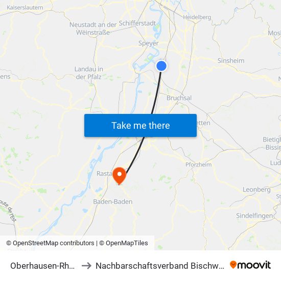 Oberhausen-Rheinhausen to Nachbarschaftsverband Bischweier-Kuppenheim map