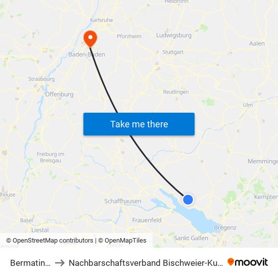 Bermatingen to Nachbarschaftsverband Bischweier-Kuppenheim map