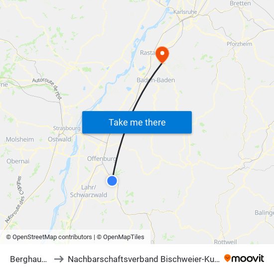 Berghaupten to Nachbarschaftsverband Bischweier-Kuppenheim map