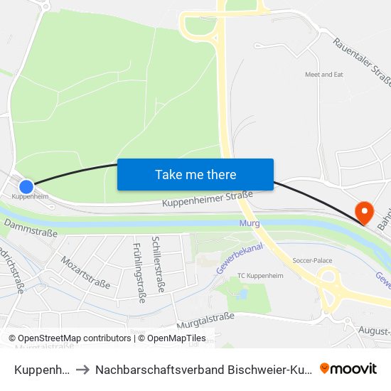 Kuppenheim to Nachbarschaftsverband Bischweier-Kuppenheim map