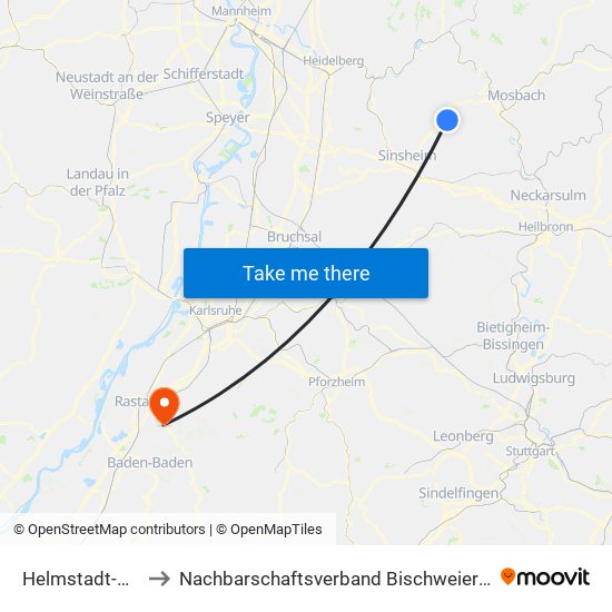 Helmstadt-Bargen to Nachbarschaftsverband Bischweier-Kuppenheim map