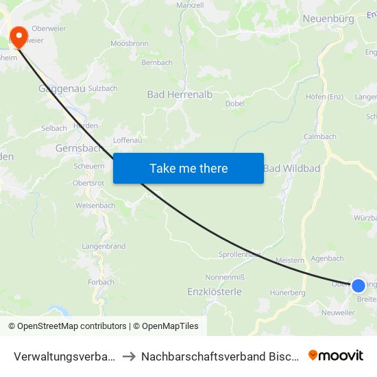 Verwaltungsverband Teinachtal to Nachbarschaftsverband Bischweier-Kuppenheim map