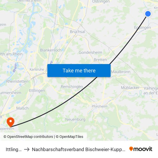 Ittlingen to Nachbarschaftsverband Bischweier-Kuppenheim map