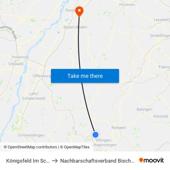 Königsfeld Im Schwarzwald to Nachbarschaftsverband Bischweier-Kuppenheim map