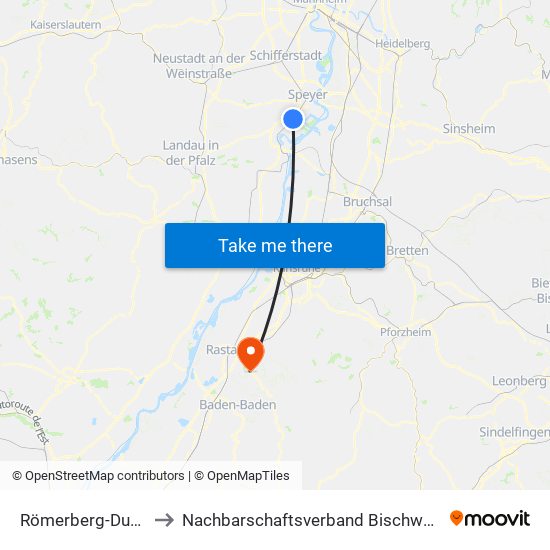 Römerberg-Dudenhofen to Nachbarschaftsverband Bischweier-Kuppenheim map