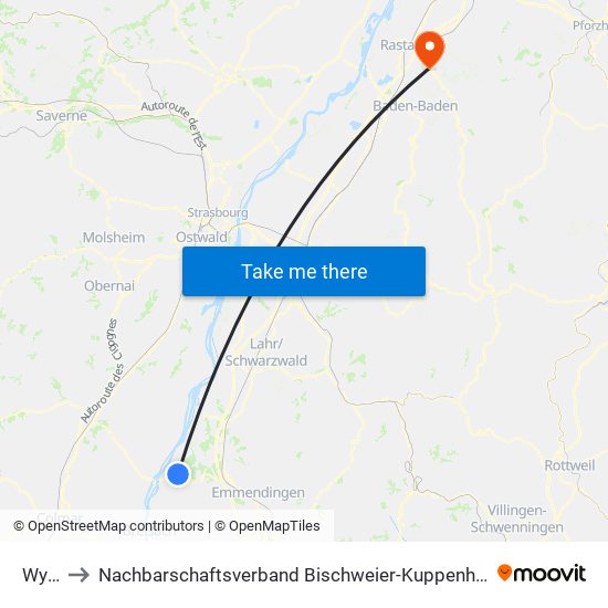 Wyhl to Nachbarschaftsverband Bischweier-Kuppenheim map