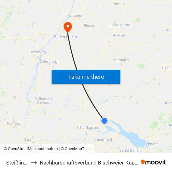 Steißlingen to Nachbarschaftsverband Bischweier-Kuppenheim map