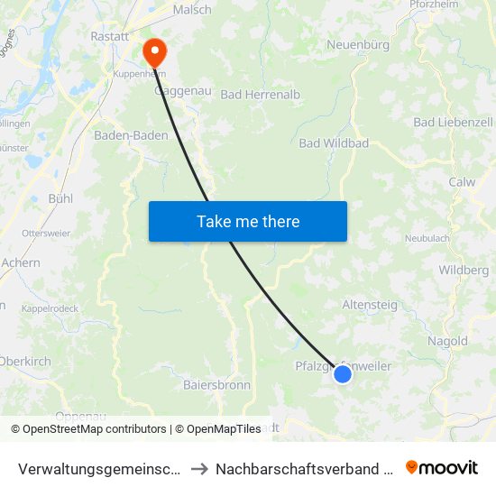 Verwaltungsgemeinschaft Pfalzgrafenweiler to Nachbarschaftsverband Bischweier-Kuppenheim map