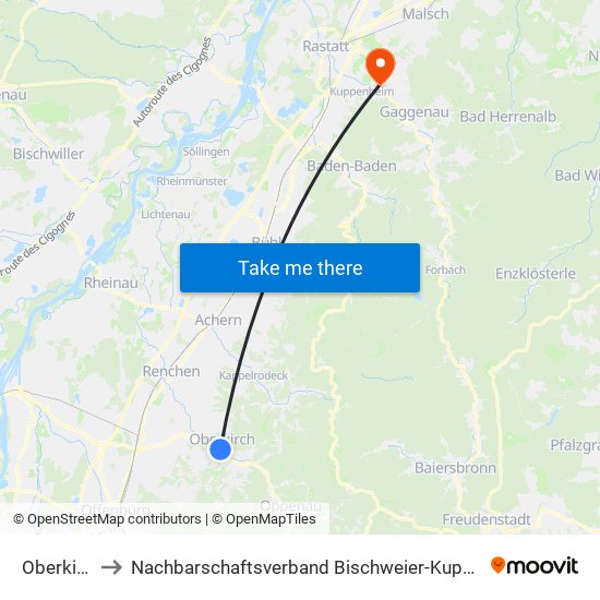 Oberkirch to Nachbarschaftsverband Bischweier-Kuppenheim map