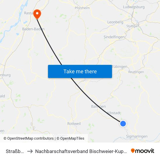 Straßberg to Nachbarschaftsverband Bischweier-Kuppenheim map