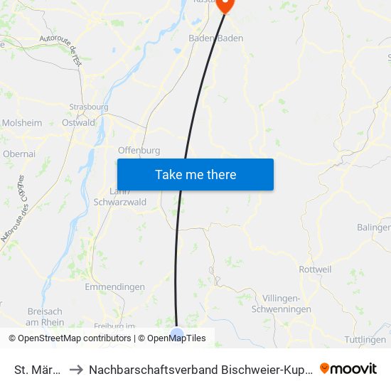 St. Märgen to Nachbarschaftsverband Bischweier-Kuppenheim map