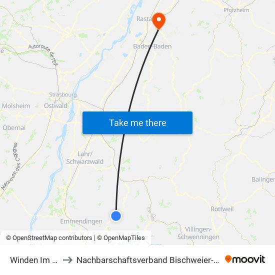 Winden Im Elztal to Nachbarschaftsverband Bischweier-Kuppenheim map