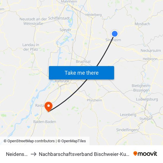Neidenstein to Nachbarschaftsverband Bischweier-Kuppenheim map