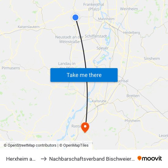 Herxheim am Berg to Nachbarschaftsverband Bischweier-Kuppenheim map