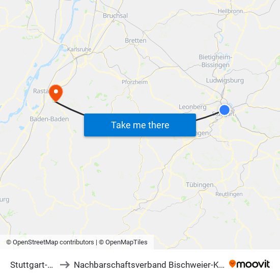 Stuttgart-Nord to Nachbarschaftsverband Bischweier-Kuppenheim map