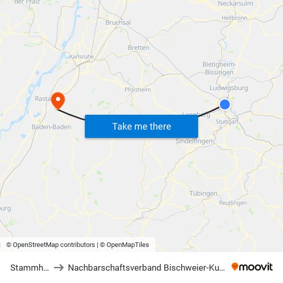 Stammheim to Nachbarschaftsverband Bischweier-Kuppenheim map