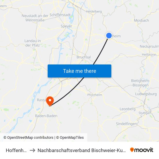 Hoffenheim to Nachbarschaftsverband Bischweier-Kuppenheim map