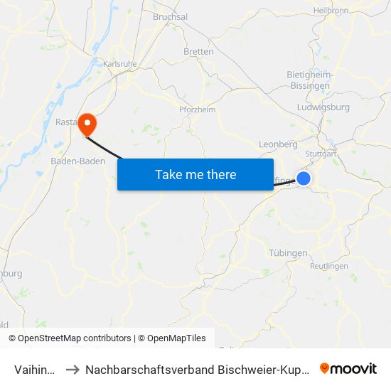 Vaihingen to Nachbarschaftsverband Bischweier-Kuppenheim map