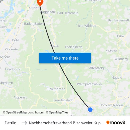 Dettlingen to Nachbarschaftsverband Bischweier-Kuppenheim map