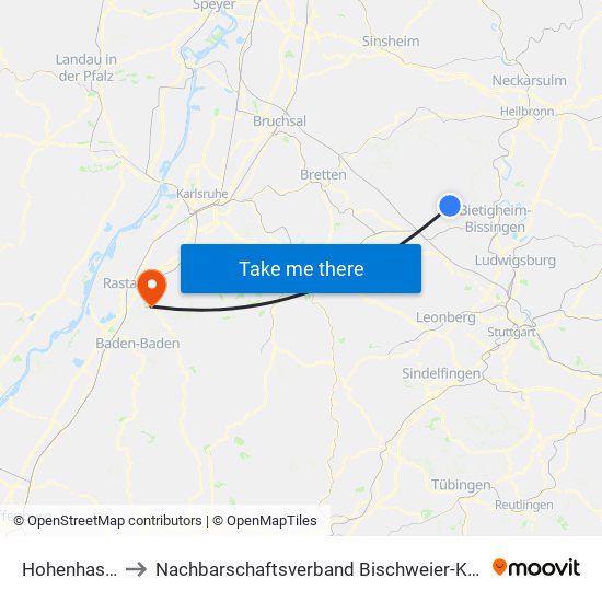 Hohenhaslach to Nachbarschaftsverband Bischweier-Kuppenheim map
