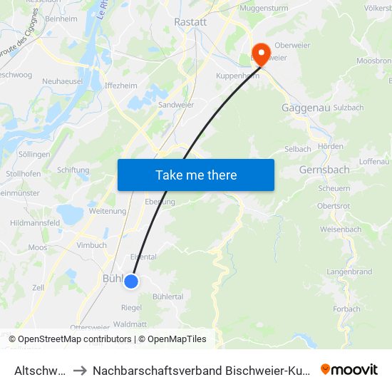 Altschweier to Nachbarschaftsverband Bischweier-Kuppenheim map