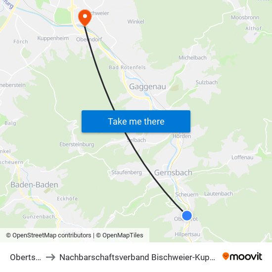 Obertsrot to Nachbarschaftsverband Bischweier-Kuppenheim map