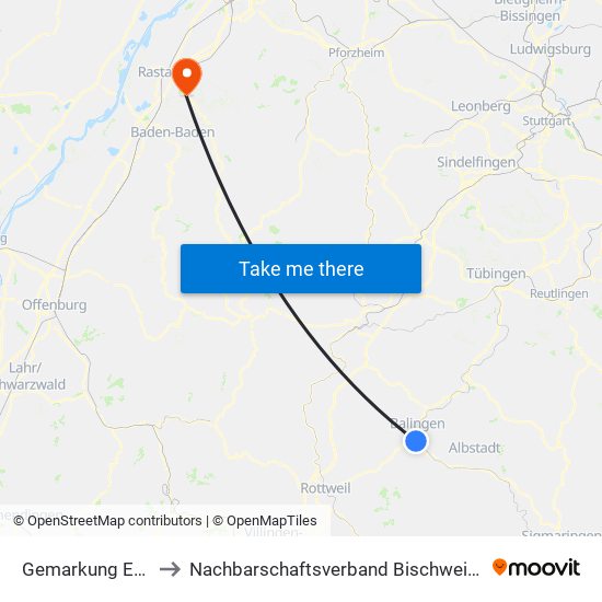 Gemarkung Endingen to Nachbarschaftsverband Bischweier-Kuppenheim map