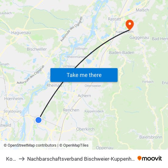 Kork to Nachbarschaftsverband Bischweier-Kuppenheim map