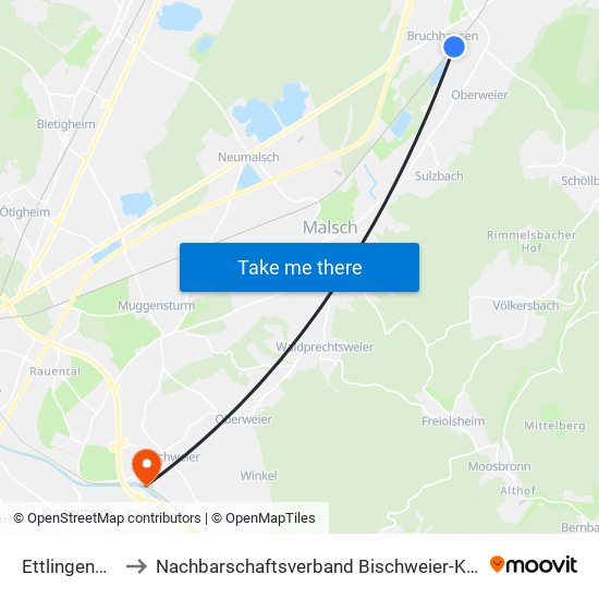 Ettlingenweier to Nachbarschaftsverband Bischweier-Kuppenheim map