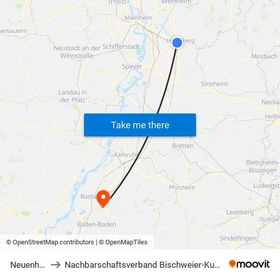 Neuenheim to Nachbarschaftsverband Bischweier-Kuppenheim map