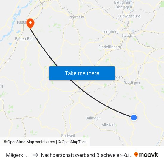 Mägerkingen to Nachbarschaftsverband Bischweier-Kuppenheim map