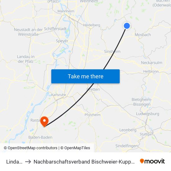 Lindach to Nachbarschaftsverband Bischweier-Kuppenheim map
