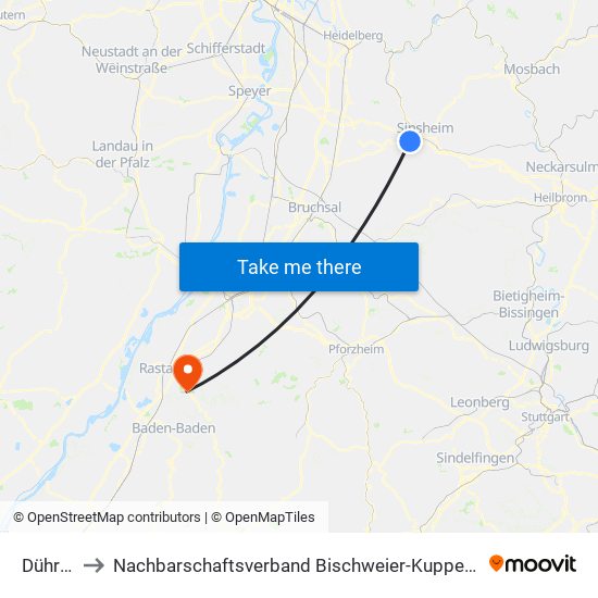 Dühren to Nachbarschaftsverband Bischweier-Kuppenheim map