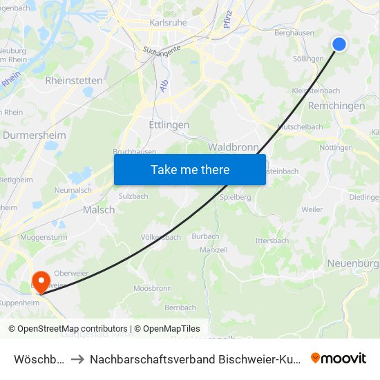 Wöschbach to Nachbarschaftsverband Bischweier-Kuppenheim map
