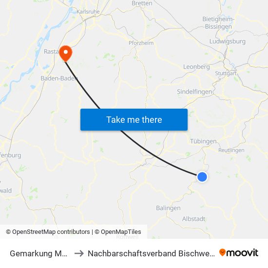 Gemarkung Mössingen to Nachbarschaftsverband Bischweier-Kuppenheim map