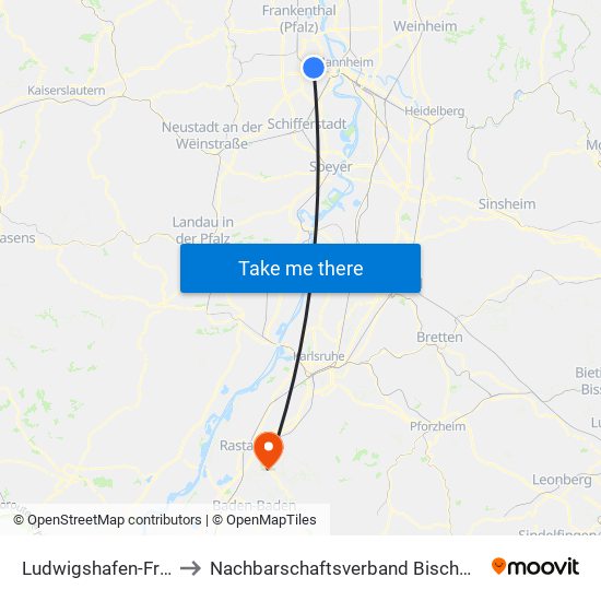 Ludwigshafen-Friesenheim to Nachbarschaftsverband Bischweier-Kuppenheim map