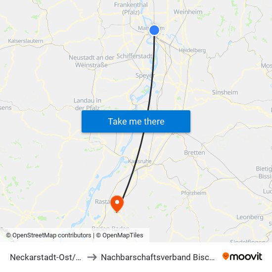 Neckarstadt-Ost/Wohlgelegen to Nachbarschaftsverband Bischweier-Kuppenheim map