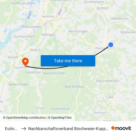 Eutingen to Nachbarschaftsverband Bischweier-Kuppenheim map