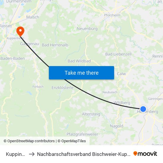 Kuppingen to Nachbarschaftsverband Bischweier-Kuppenheim map