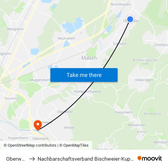 Oberweier to Nachbarschaftsverband Bischweier-Kuppenheim map