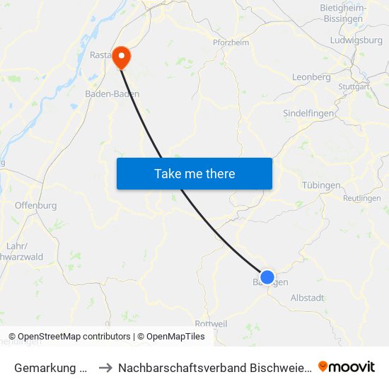 Gemarkung Ostdorf to Nachbarschaftsverband Bischweier-Kuppenheim map