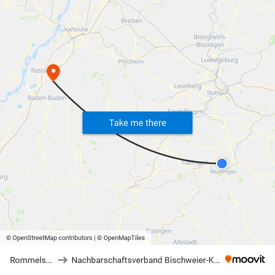Rommelsbach to Nachbarschaftsverband Bischweier-Kuppenheim map