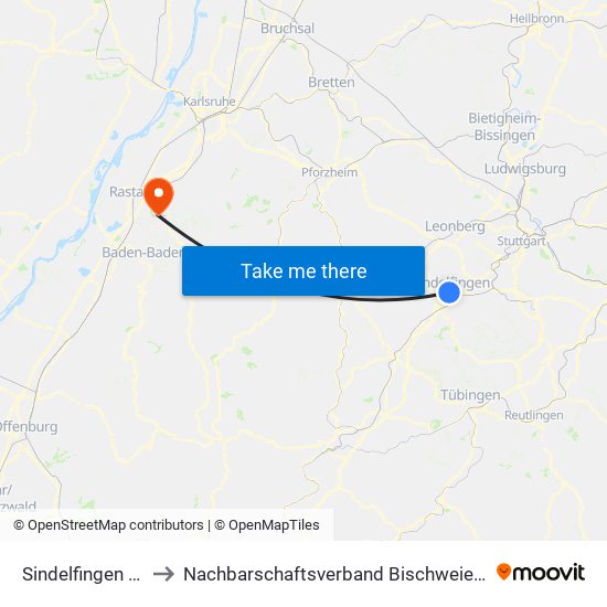 Sindelfingen (Stadt) to Nachbarschaftsverband Bischweier-Kuppenheim map