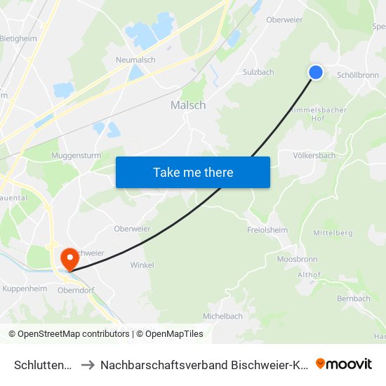 Schluttenbach to Nachbarschaftsverband Bischweier-Kuppenheim map