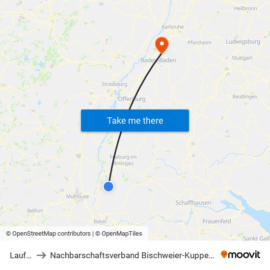 Laufen to Nachbarschaftsverband Bischweier-Kuppenheim map