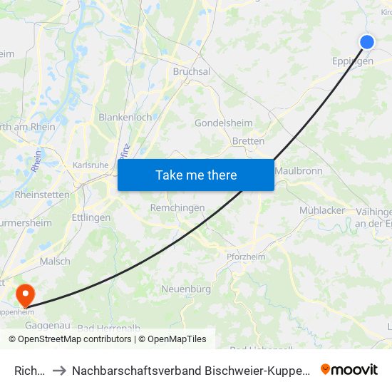 Richen to Nachbarschaftsverband Bischweier-Kuppenheim map