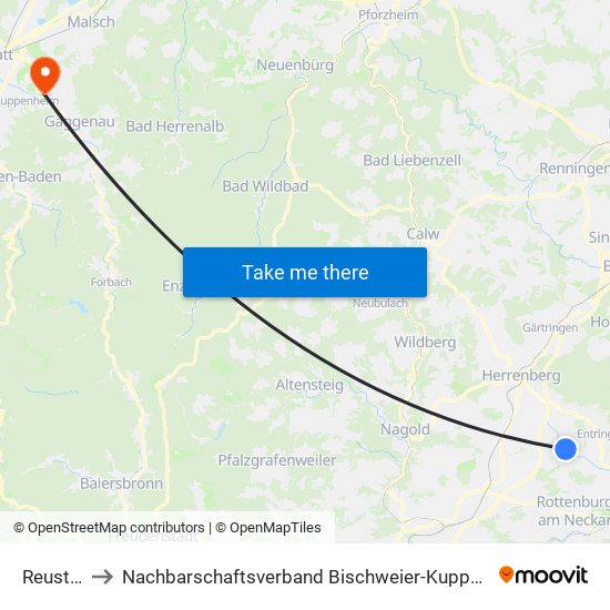 Reusten to Nachbarschaftsverband Bischweier-Kuppenheim map